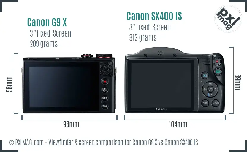 Canon G9 X vs Canon SX400 IS Screen and Viewfinder comparison