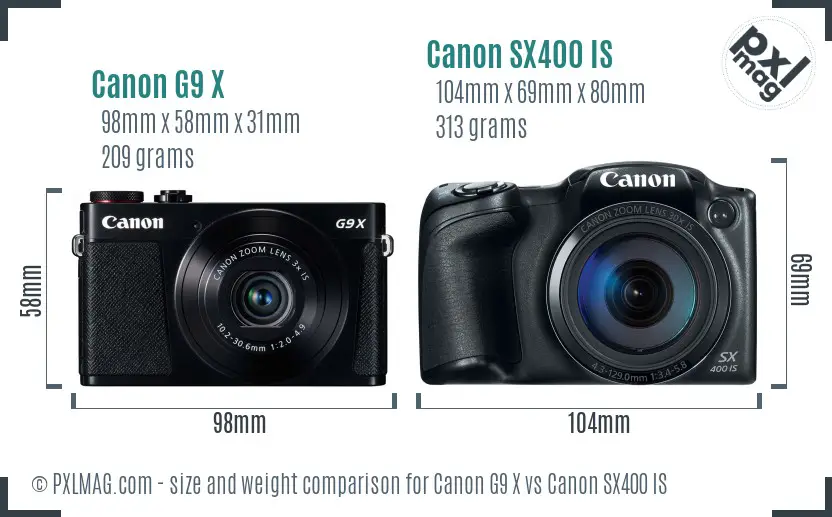 Canon G9 X vs Canon SX400 IS size comparison