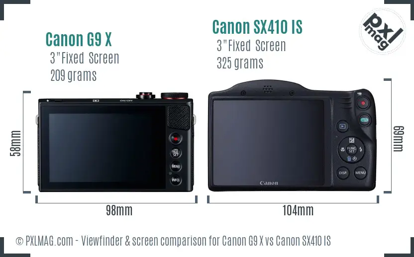 Canon G9 X vs Canon SX410 IS Screen and Viewfinder comparison Canon G9 X vs Canon SX410 IS Screen and Viewfinder comparison