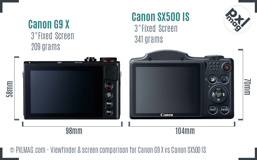 Canon G9 X vs Canon SX500 IS Screen and Viewfinder comparison