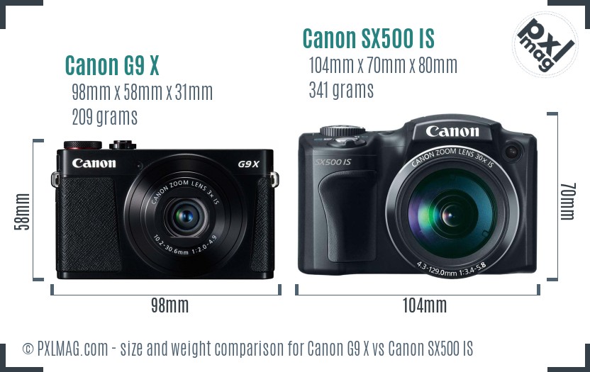 Canon G9 X vs Canon SX500 IS size comparison