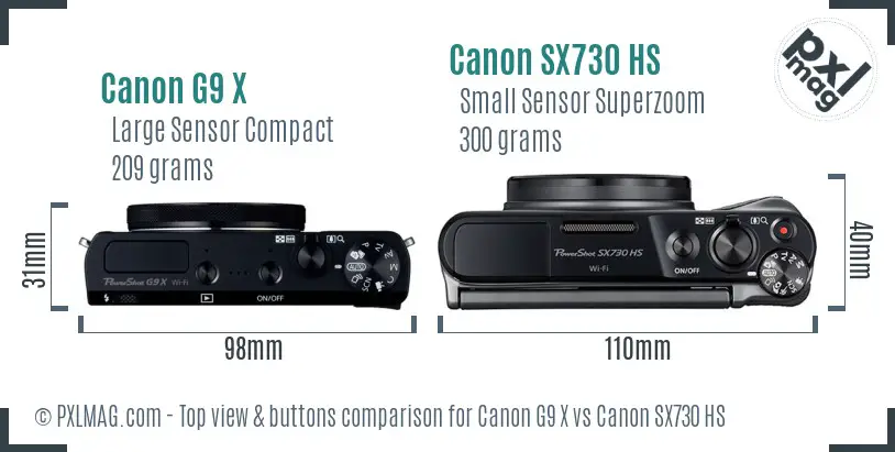 Canon G9 X vs Canon SX730 HS top view buttons comparison Canon G9 X vs Canon SX730 HS top view buttons comparison