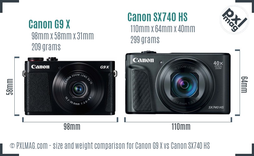 Canon G9 X vs Canon SX740 HS size comparison