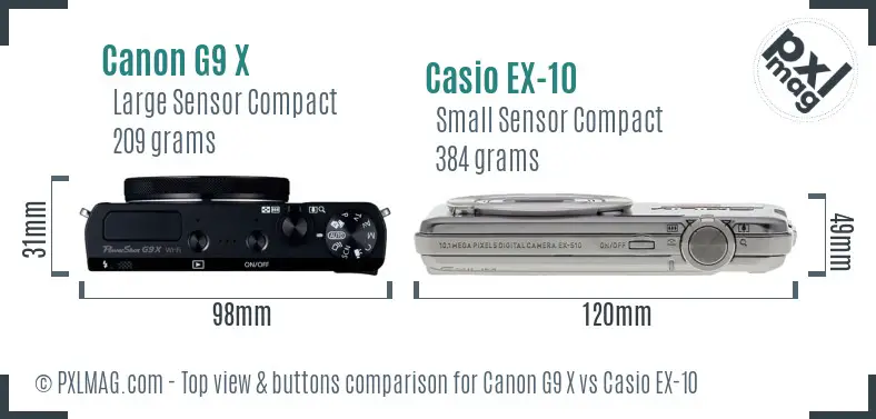 Canon G9 X vs Casio EX-10 top view buttons comparison