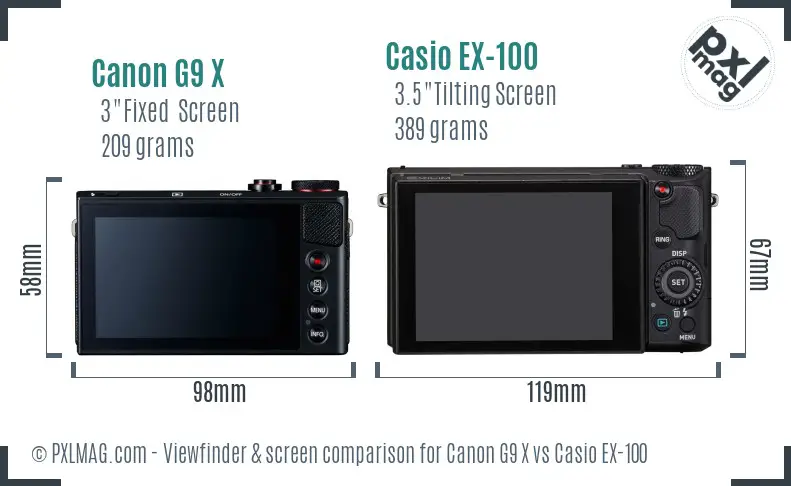 Canon G9 X vs Casio EX-100 Screen and Viewfinder comparison