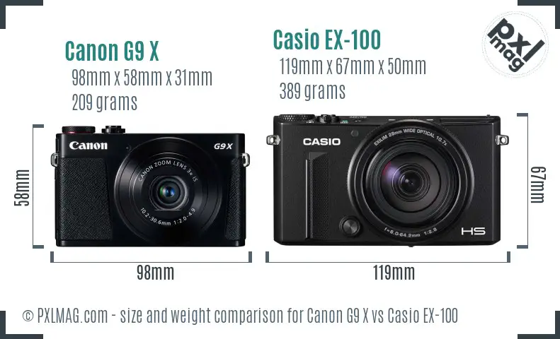 Canon G9 X vs Casio EX-100 size comparison