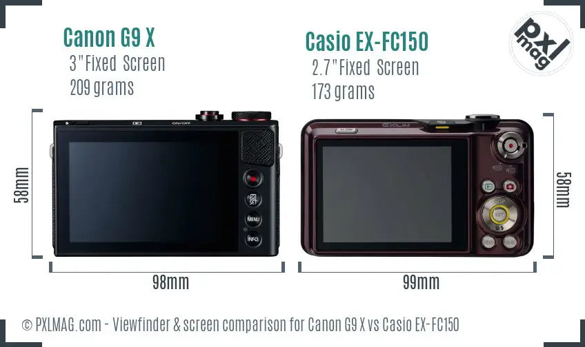 Canon G9 X vs Casio EX-FC150 Screen and Viewfinder comparison