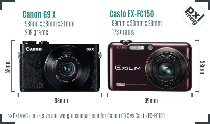 Canon G9 X vs Casio EX-FC150 size comparison