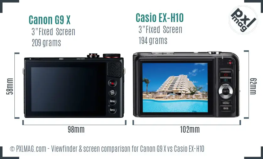 Canon G9 X vs Casio EX-H10 Screen and Viewfinder comparison