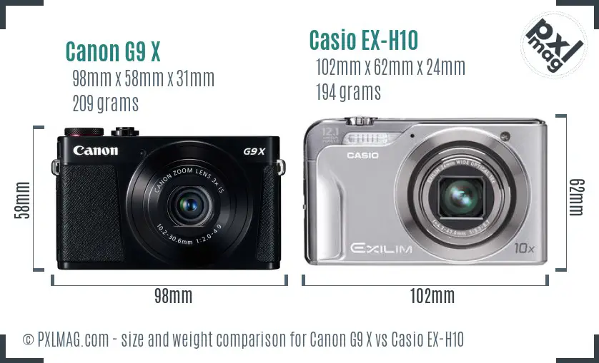 Canon G9 X vs Casio EX-H10 size comparison