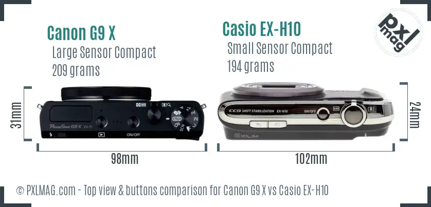 Canon G9 X vs Casio EX-H10 top view buttons comparison