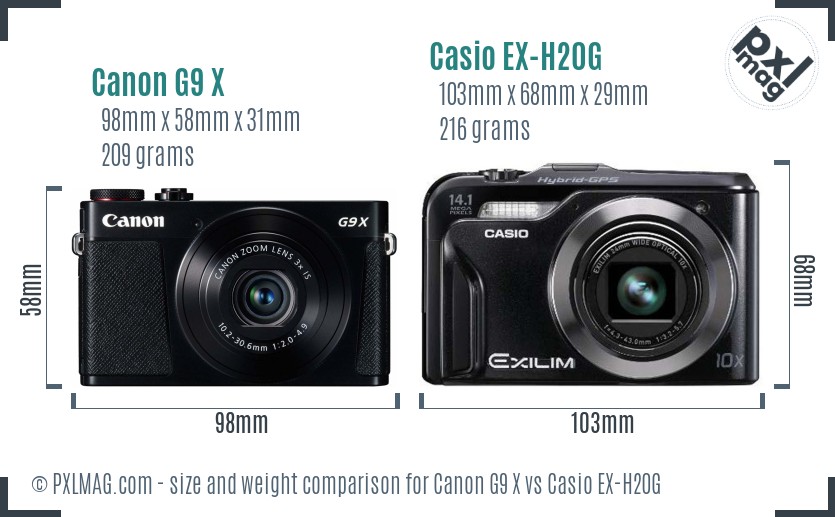 Canon G9 X vs Casio EX-H20G size comparison