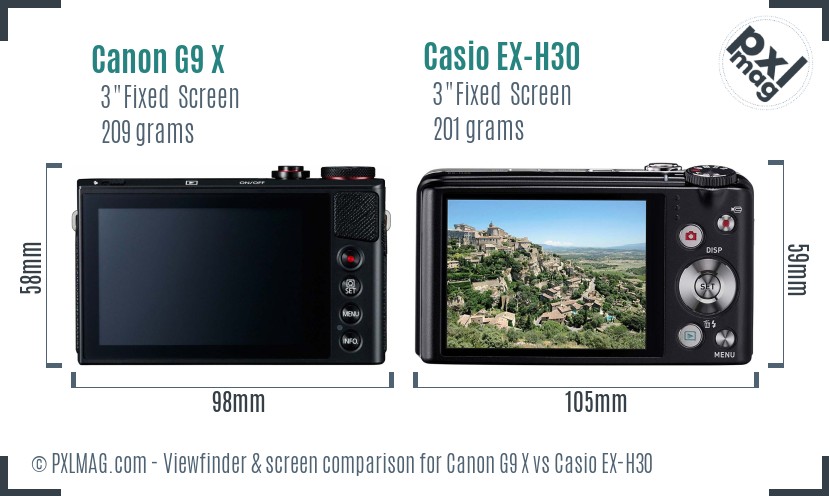Canon G9 X vs Casio EX-H30 Screen and Viewfinder comparison