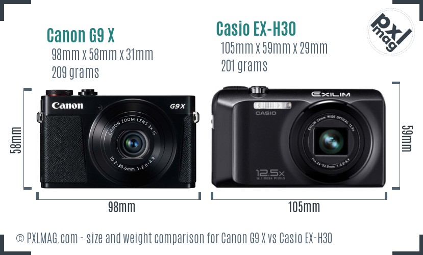 Canon G9 X vs Casio EX-H30 size comparison