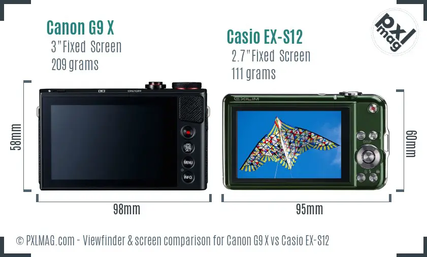 Canon G9 X vs Casio EX-S12 Screen and Viewfinder comparison