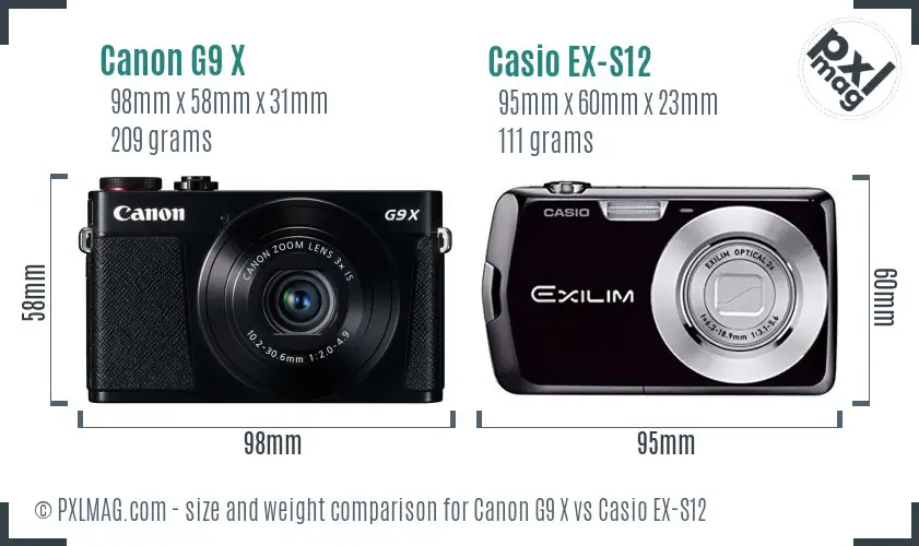 Canon G9 X vs Casio EX-S12 size comparison