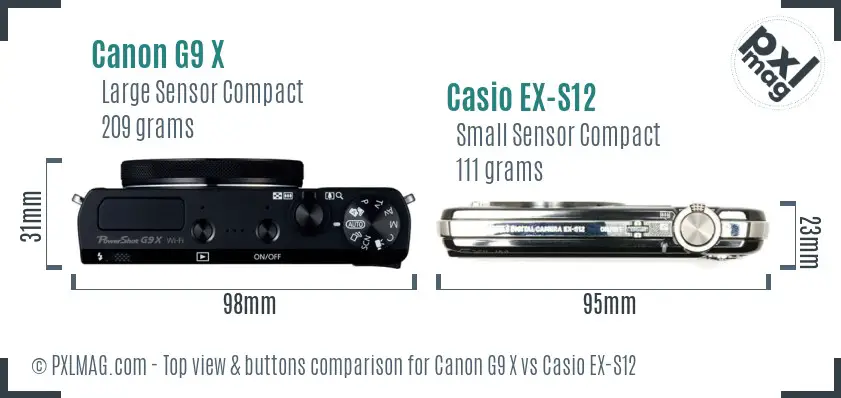 Canon G9 X vs Casio EX-S12 top view buttons comparison