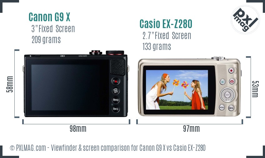 Canon G9 X vs Casio EX-Z280 Screen and Viewfinder comparison