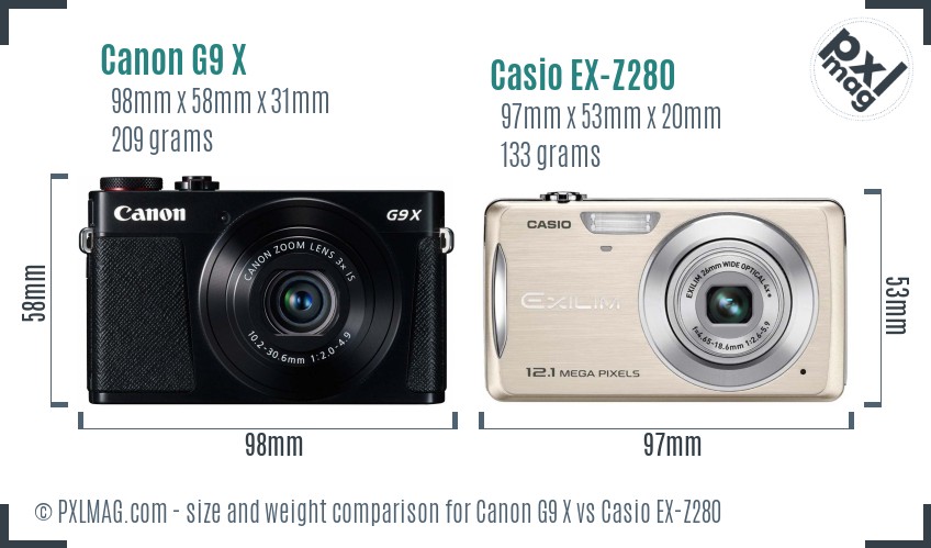Canon G9 X vs Casio EX-Z280 size comparison