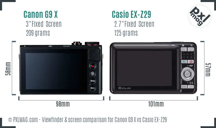 Canon G9 X vs Casio EX-Z29 Screen and Viewfinder comparison