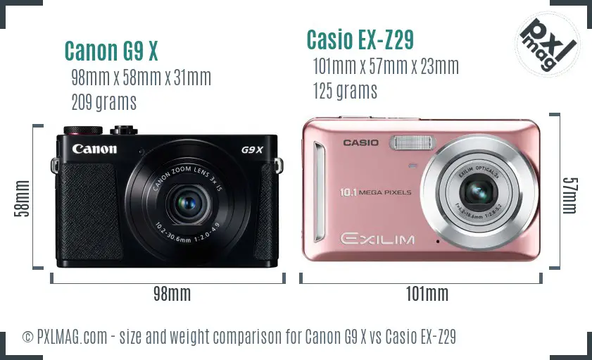 Canon G9 X vs Casio EX-Z29 size comparison