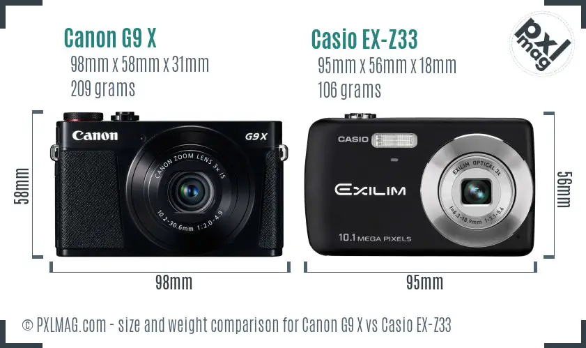 Canon G9 X vs Casio EX-Z33 size comparison