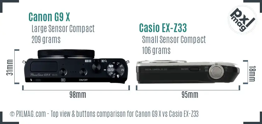 Canon G9 X vs Casio EX-Z33 top view buttons comparison