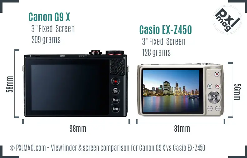 Canon G9 X vs Casio EX-Z450 Screen and Viewfinder comparison