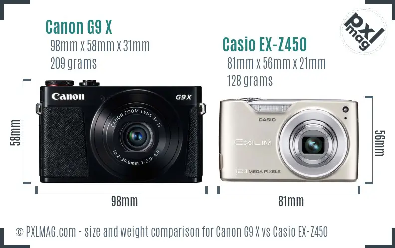 Canon G9 X vs Casio EX-Z450 size comparison