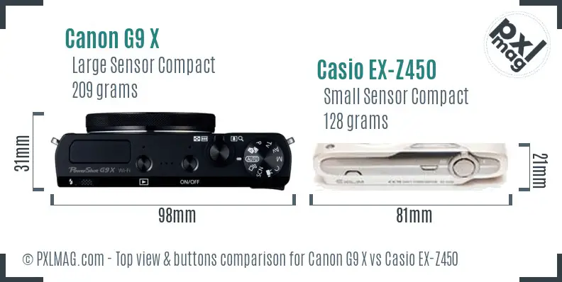 Canon G9 X vs Casio EX-Z450 top view buttons comparison