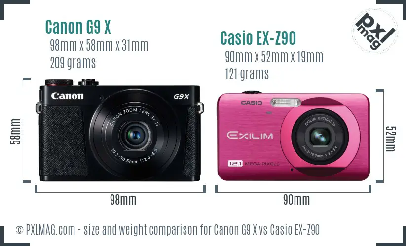 Canon G9 X vs Casio EX-Z90 size comparison