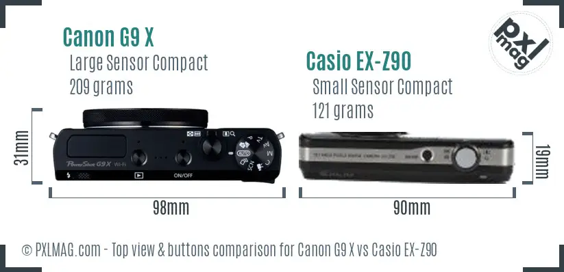 Canon G9 X vs Casio EX-Z90 top view buttons comparison