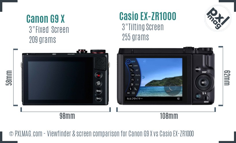 Canon G9 X vs Casio EX-ZR1000 Screen and Viewfinder comparison