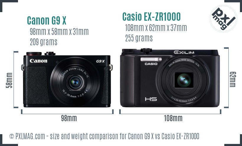 Canon G9 X vs Casio EX-ZR1000 size comparison Canon G9 X vs Casio EX-ZR1000 size comparison