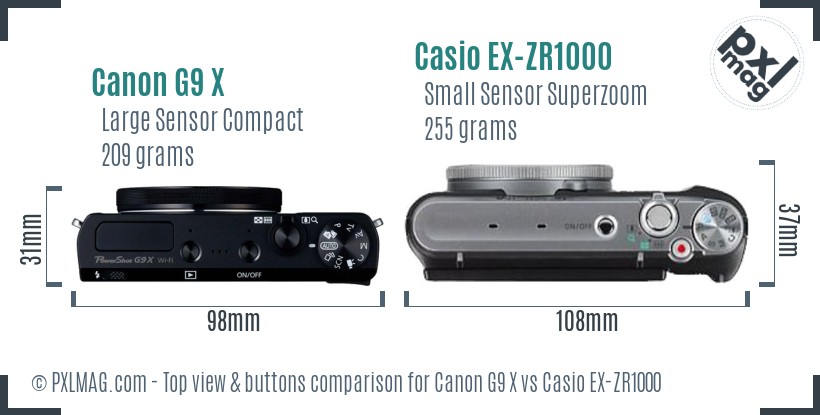 Canon G9 X vs Casio EX-ZR1000 top view buttons comparison