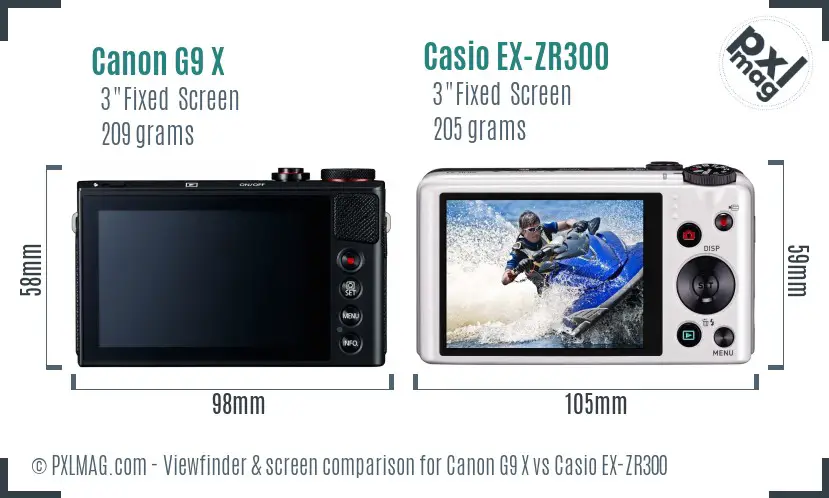 Canon G9 X vs Casio EX-ZR300 Screen and Viewfinder comparison