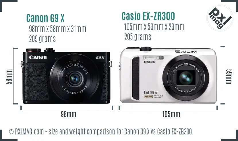Canon G9 X vs Casio EX-ZR300 size comparison Canon G9 X vs Casio EX-ZR300 size comparison