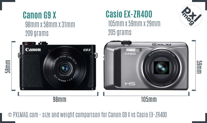 Canon G9 X vs Casio EX-ZR400 size comparison