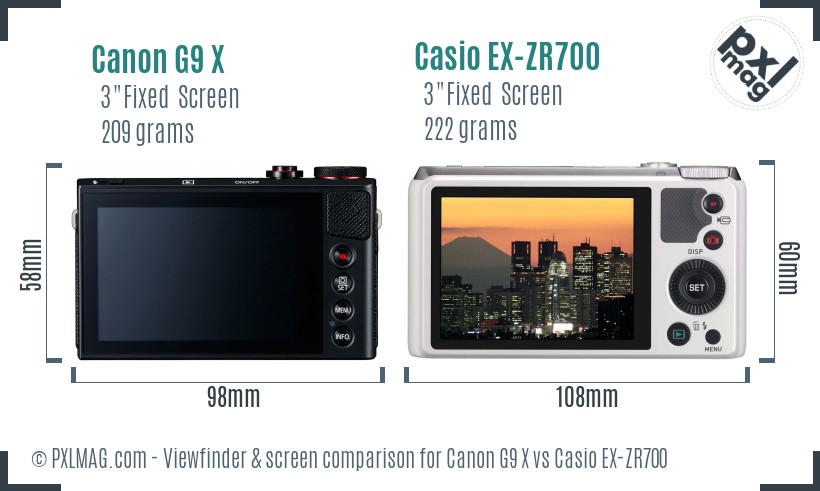 Canon G9 X vs Casio EX-ZR700 Screen and Viewfinder comparison