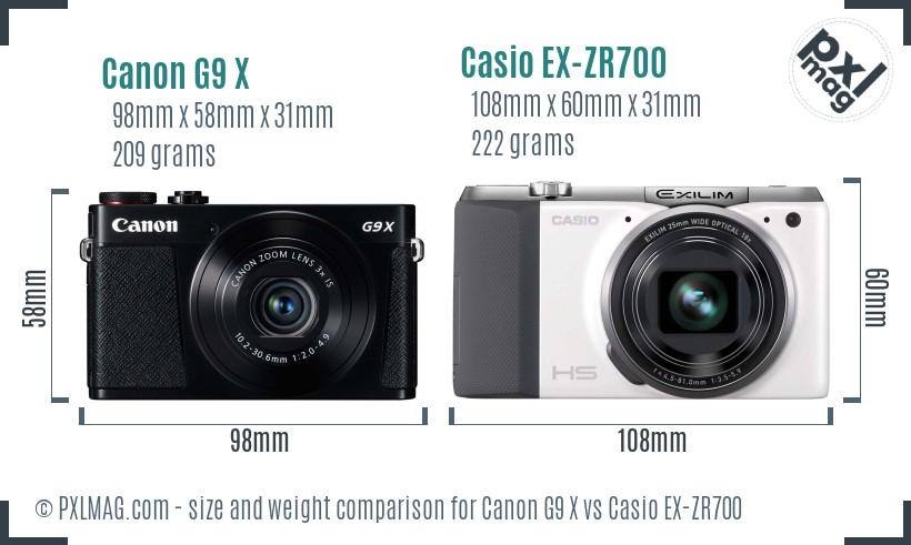 Canon G9 X vs Casio EX-ZR700 size comparison