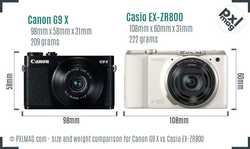 Canon G9 X vs Casio EX-ZR800 size comparison Canon G9 X vs Casio EX-ZR800 size comparison