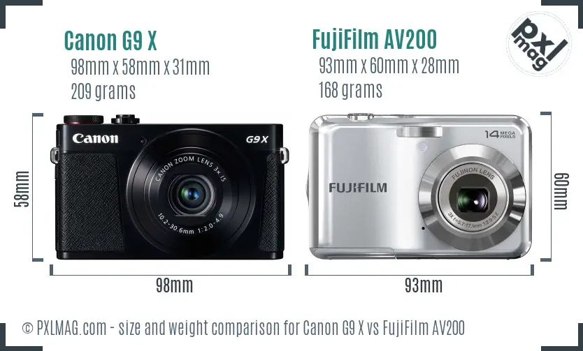 Canon G9 X vs FujiFilm AV200 size comparison