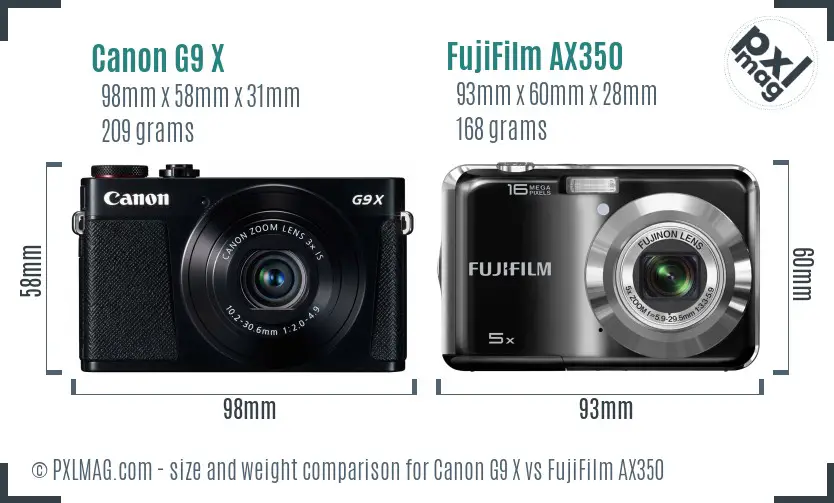 Canon G9 X vs FujiFilm AX350 size comparison