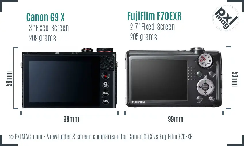 Canon G9 X vs FujiFilm F70EXR Screen and Viewfinder comparison