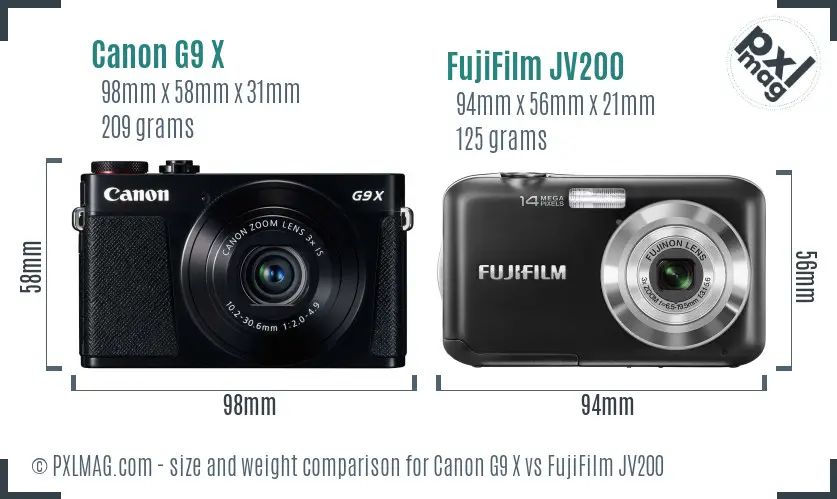 Canon G9 X vs FujiFilm JV200 size comparison