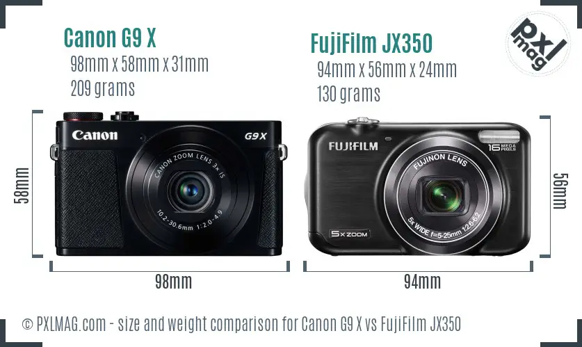 Canon G9 X vs FujiFilm JX350 size comparison Canon G9 X vs FujiFilm JX350 size comparison