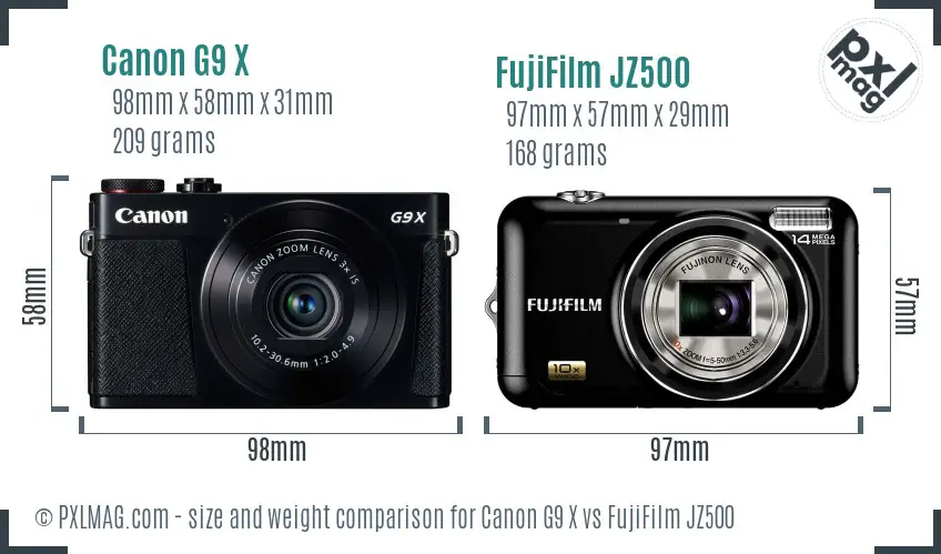 Canon G9 X vs FujiFilm JZ500 size comparison Canon G9 X vs FujiFilm JZ500 size comparison