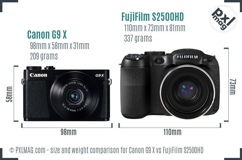 Canon G9 X vs FujiFilm S2500HD size comparison