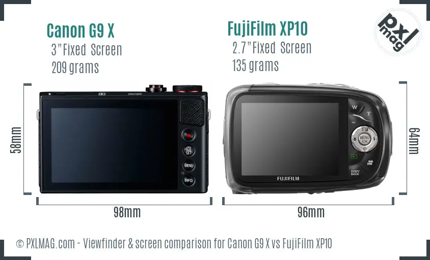 Canon G9 X vs FujiFilm XP10 Screen and Viewfinder comparison