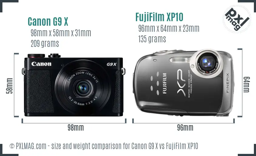 Canon G9 X vs FujiFilm XP10 size comparison